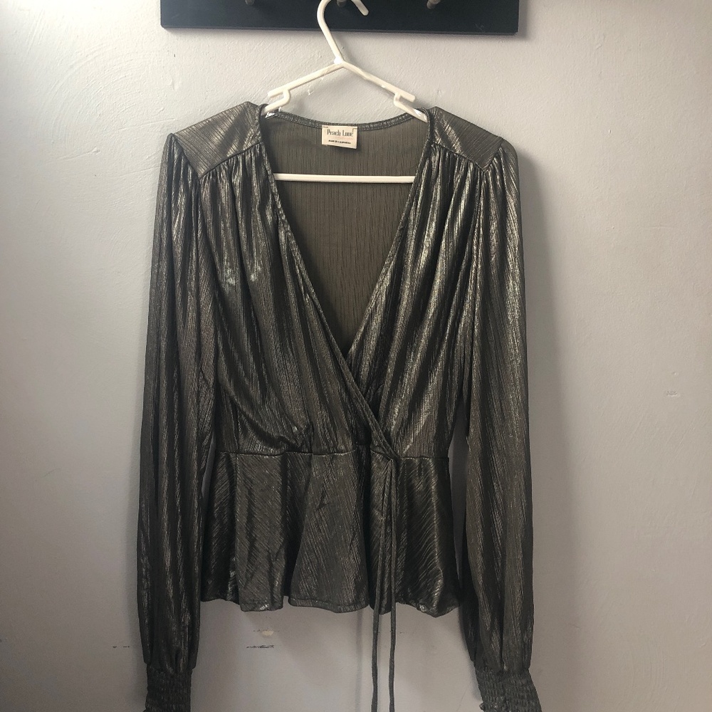 Olive green metallic top